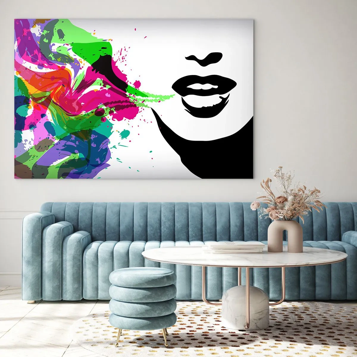 Impression sur verre - Image sur verre - Une abstraction colorée avec un profil féminin et des touches de couleur. - 100x70cm - Une histoire aux couleurs de l'arc-en-ciel - Décoration murale moderne pour le salon et la chambre ARTTOR