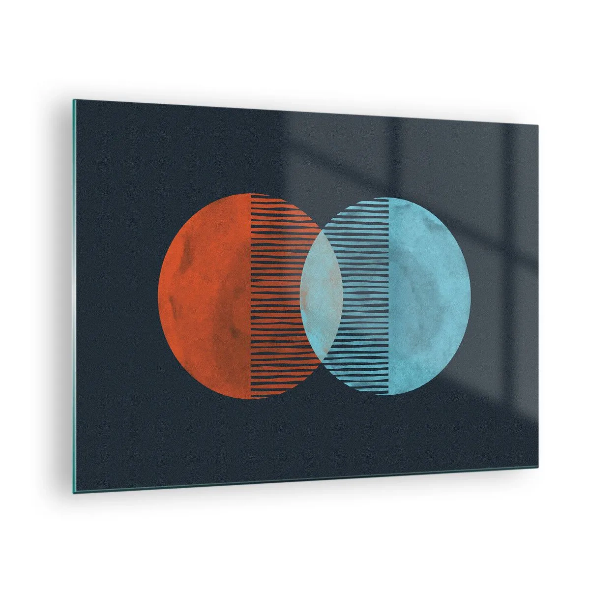 Impression sur verre - Image sur verre - Deux planètes colorées qui se croisent avec un motif géométrique - 70x50cm - Fantaisie astronomique - Décoration murale moderne pour le salon et la chambre ARTTOR