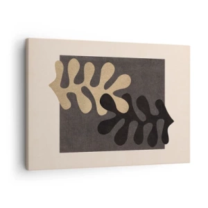 Impression sur toile - Image sur toile - Feuilles abstraites en noir et beige sur un fond rectangulaire - 70x50cm - Absence et complément - Décoration murale moderne pour le salon et la chambre ARTTOR