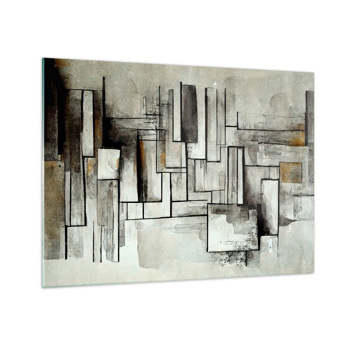 Impression sur verre - Image sur verre - Composition géométrique de rectangles dans des tons gris tamisés - 70x50cm - Le pouvoir de la simplicité - Décoration murale moderne pour le salon et la chambre ARTTOR
