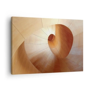 Impression sur toile - Image sur toile - Spirale abstraite dans les tons bois et marron clair - 70x50cm - Serpentin architectural - Décoration murale moderne pour le salon et la chambre ARTTOR