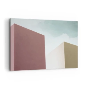Impression sur toile - Image sur toile - Architecture minimaliste avec des blocs pastel et du ciel - 100x70cm - La géométrie d'un été ensoleillé - Décoration murale moderne pour le salon et la chambre ARTTOR