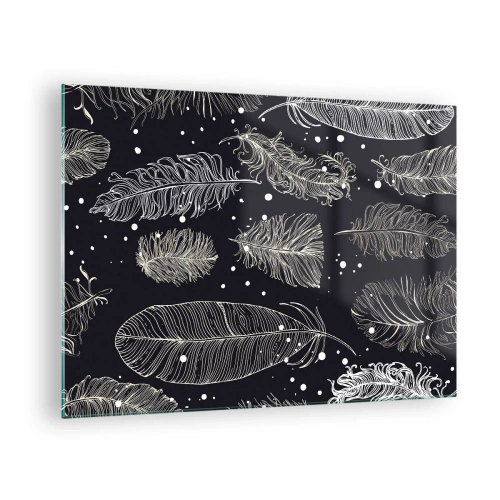 Impression sur verre - Image sur verre - Plumes blanches sur fond noir avec des détails subtils - 70x50cm - Toile de plumes - Décoration murale moderne pour le salon et la chambre ARTTOR