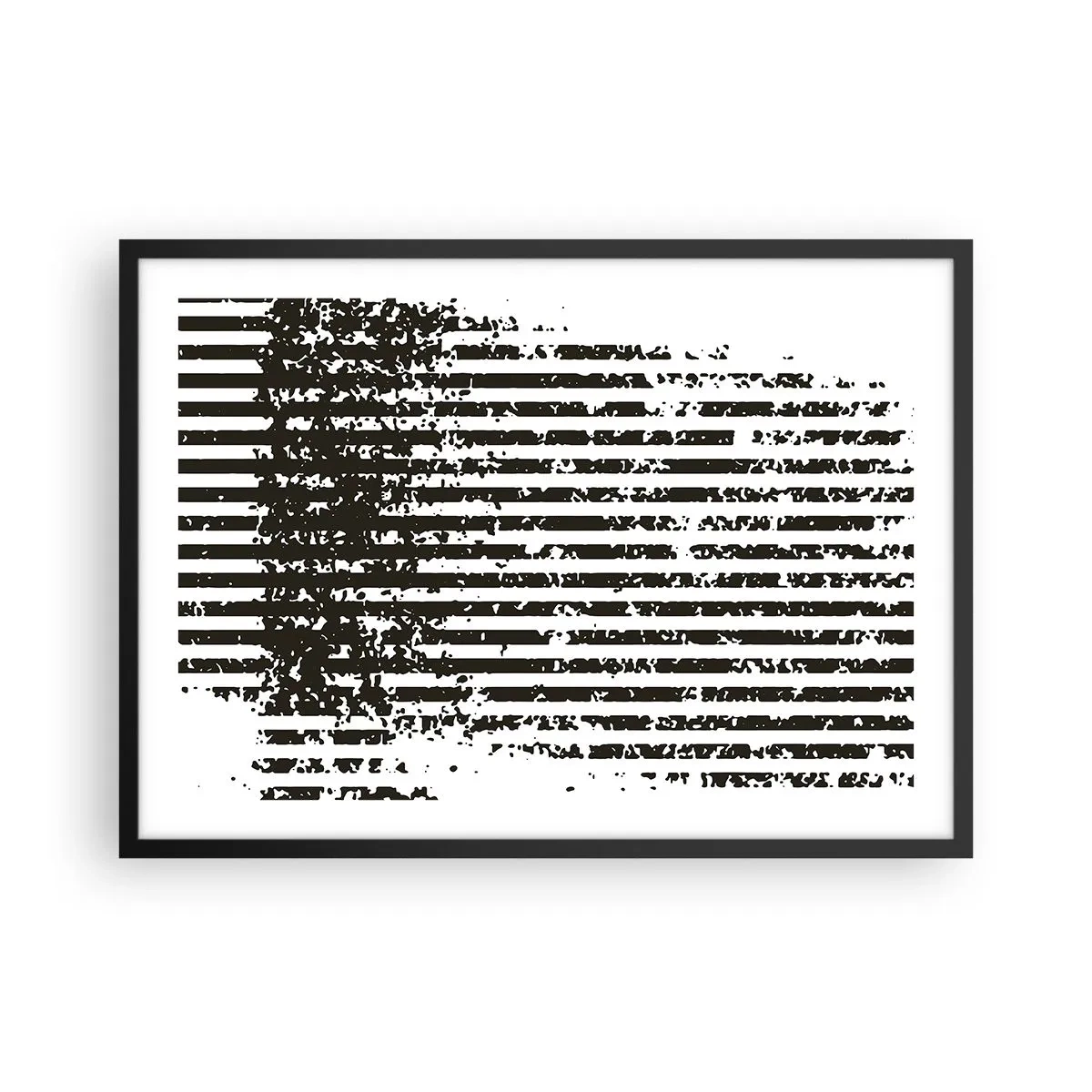 Affiche dans un cadre noir - Poster - Lignes abstraites avec un effet vieilli en noir et blanc - 70x50cm - Rythme et bruissement - Décoration murale moderne pour le salon et la chambre ARTTOR