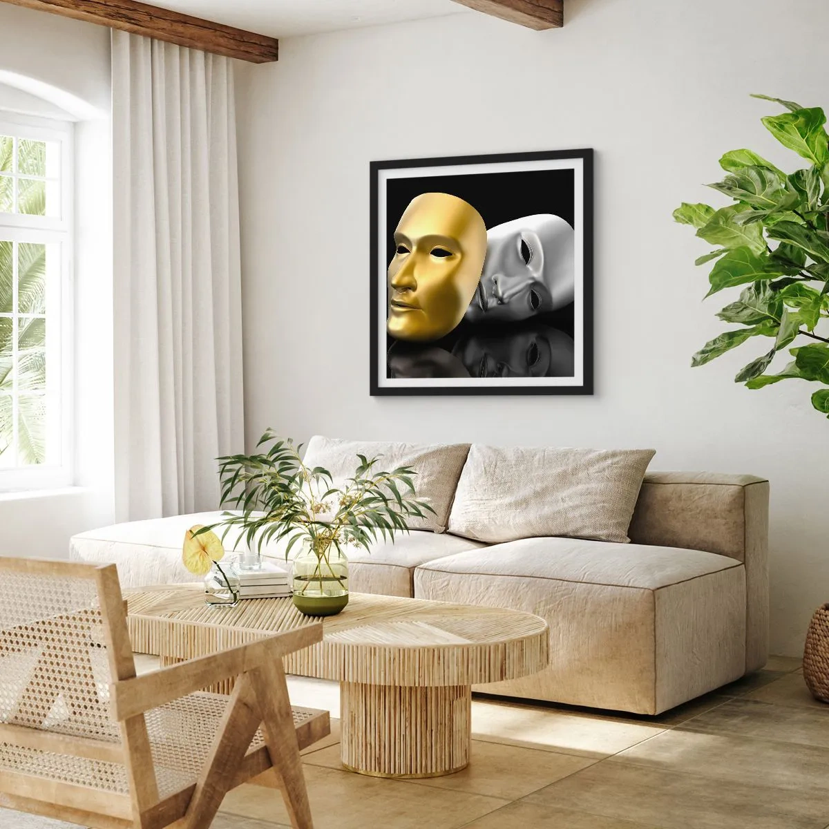 Affiche dans un cadre noir - Poster - La vie est un théâtre - 40x40 cm