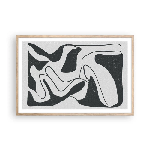 Affiche dans un chêne clair - Poster - Amusement de labyrinthe abstrait - 91x61 cm