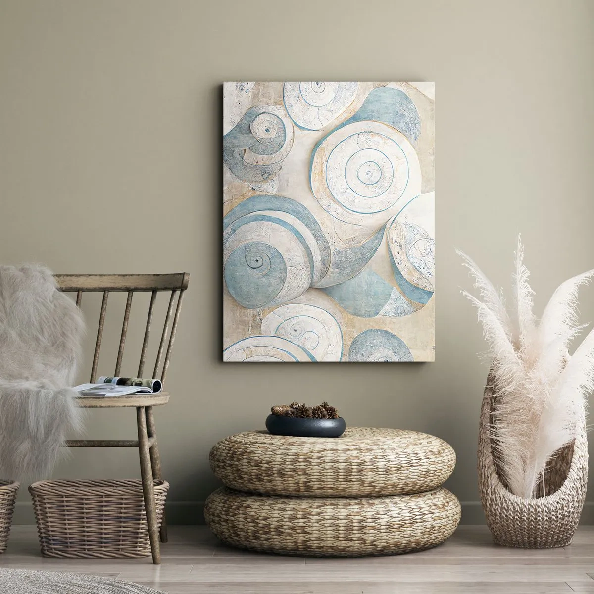 Impression sur toile - Image sur toile - Coquillages abstraits aux tons pastel - 50x70cm - Que cache la coque ? - Décoration murale moderne pour le salon et la chambre ARTTOR