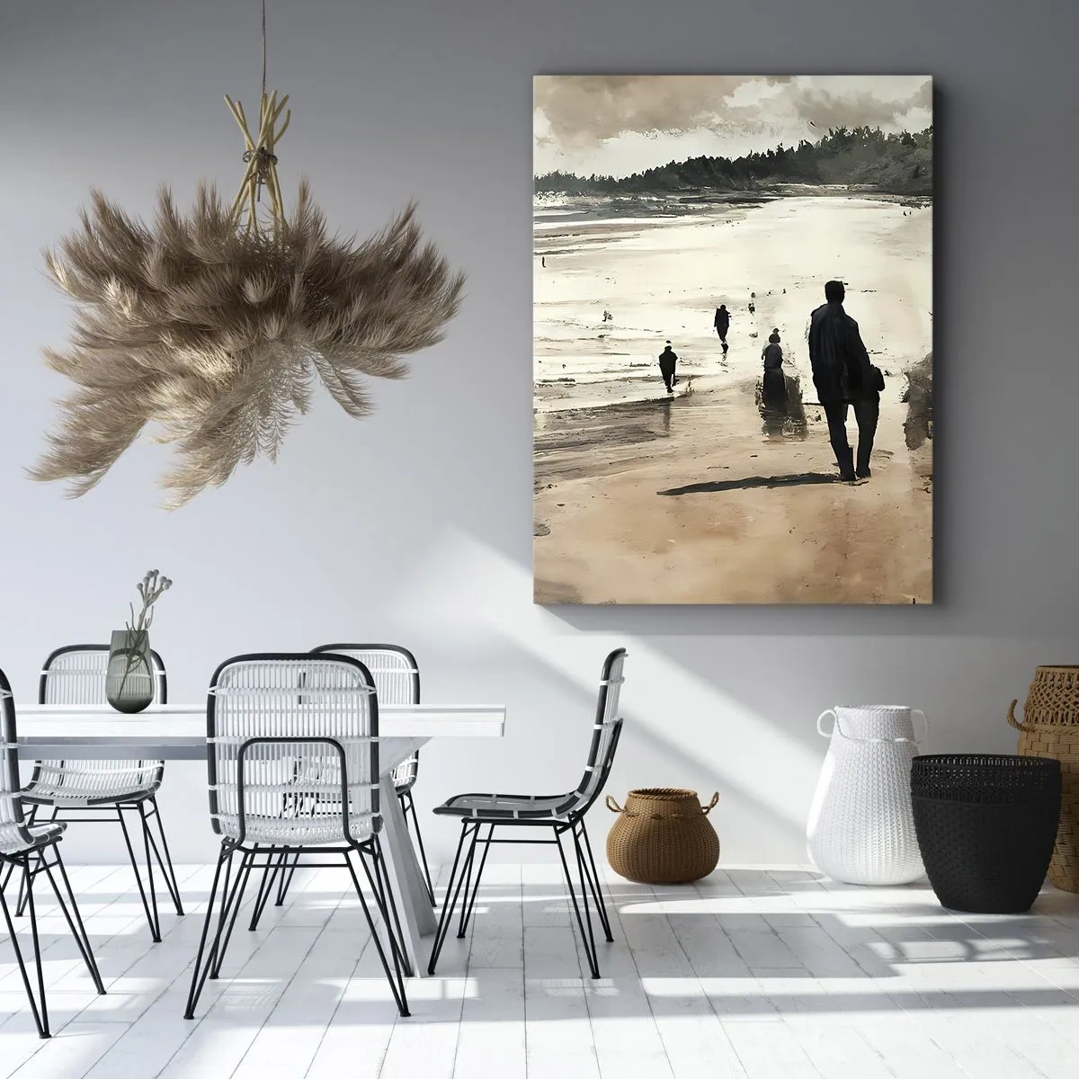 Impression sur toile - Image sur toile - Promeneurs sur la plage dans un paysage paisible - 80x120cm - Invoqué - Décoration murale moderne pour le salon et la chambre ARTTOR