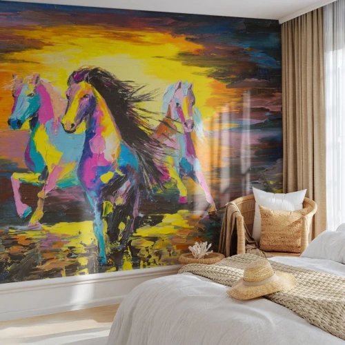 Papier Peint Photo Standard Eco - Immergé dans l'arc-en-ciel - Animaux, Les chevaux, Liberté - 400x280 cm
