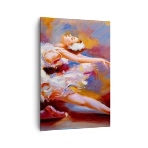 Impression sur toile - Image sur toile - Une ballerine dans une pose dynamique parmi des couleurs pastel. - 70x100cm - La grâce du cygne - Décoration murale moderne pour le salon et la chambre ARTTOR