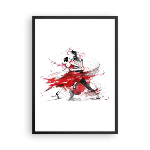 Affiche dans un cadre noir - Poster - Un couple dansant le tango avec des accents rouges dynamiques - 50x70cm - Tango - le rythme de la passion - Décoration murale moderne pour le salon et la chambre ARTTOR