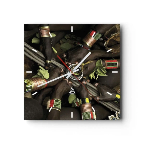 Horloge murale - Pendule murale - Bracelets de main traditionnels dans un groupe de mains - 30x30cm - Nous sommes ensemble - Décoration murale moderne pour le salon et la chambre ARTTOR
