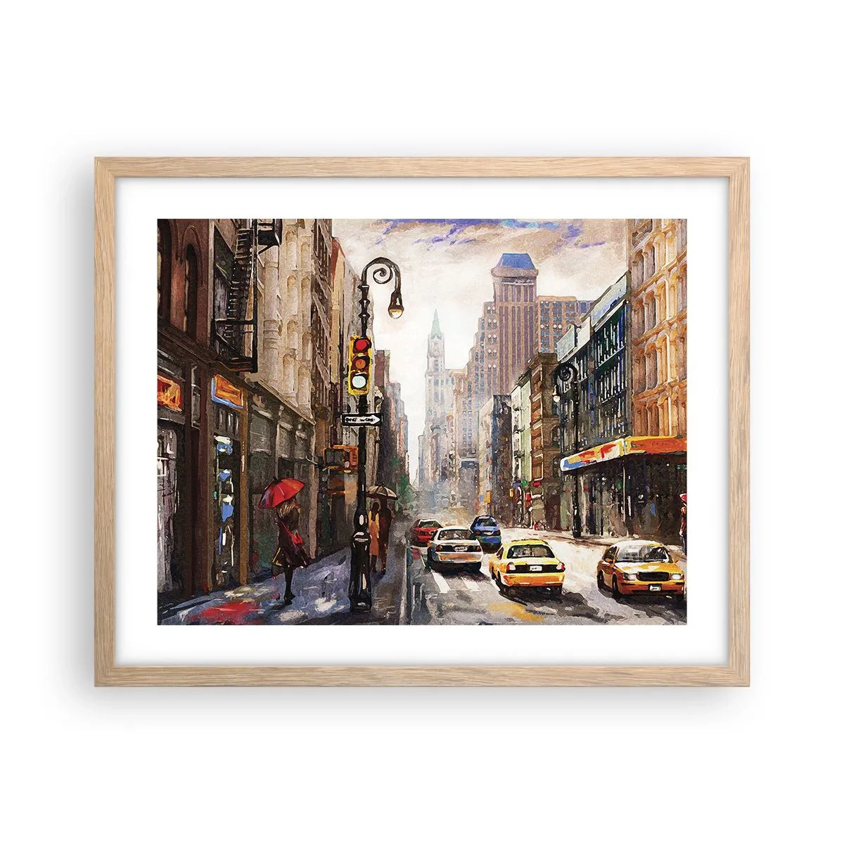 Affiche dans un chêne clair - Poster - New-Zork - coloré même sous la pluie - 50x40 cm