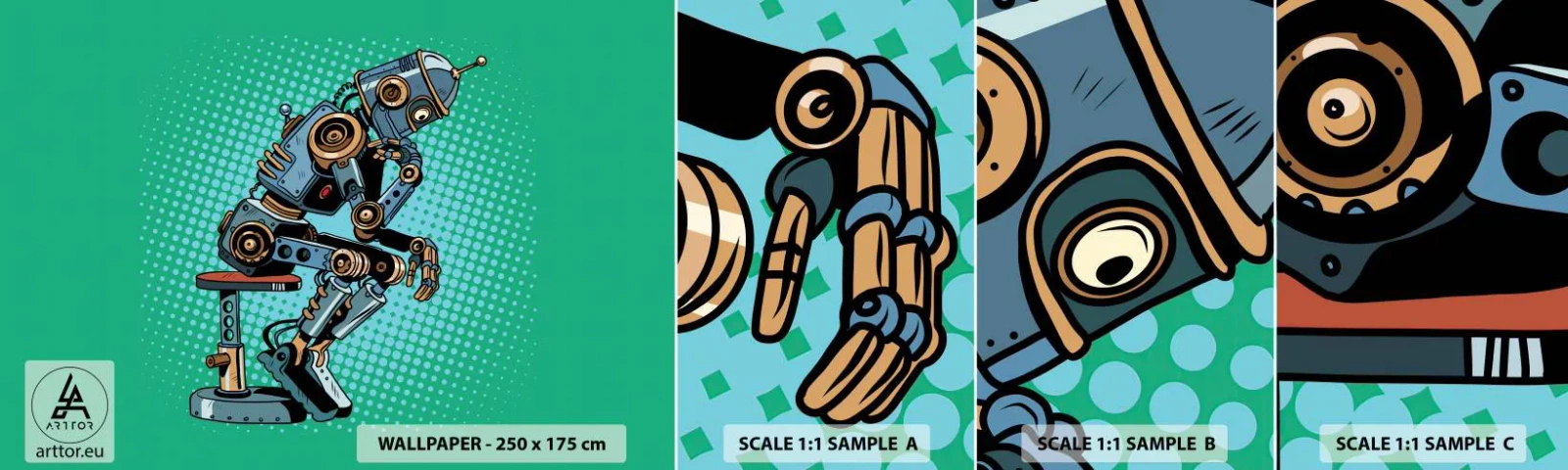 Échantillon de Papier Peint Autocollant Deluxe Sticker - Au-dessus de l'essence de l'être - Abstraction, Robot intelligent, Pour les enfants - 100x30 cm