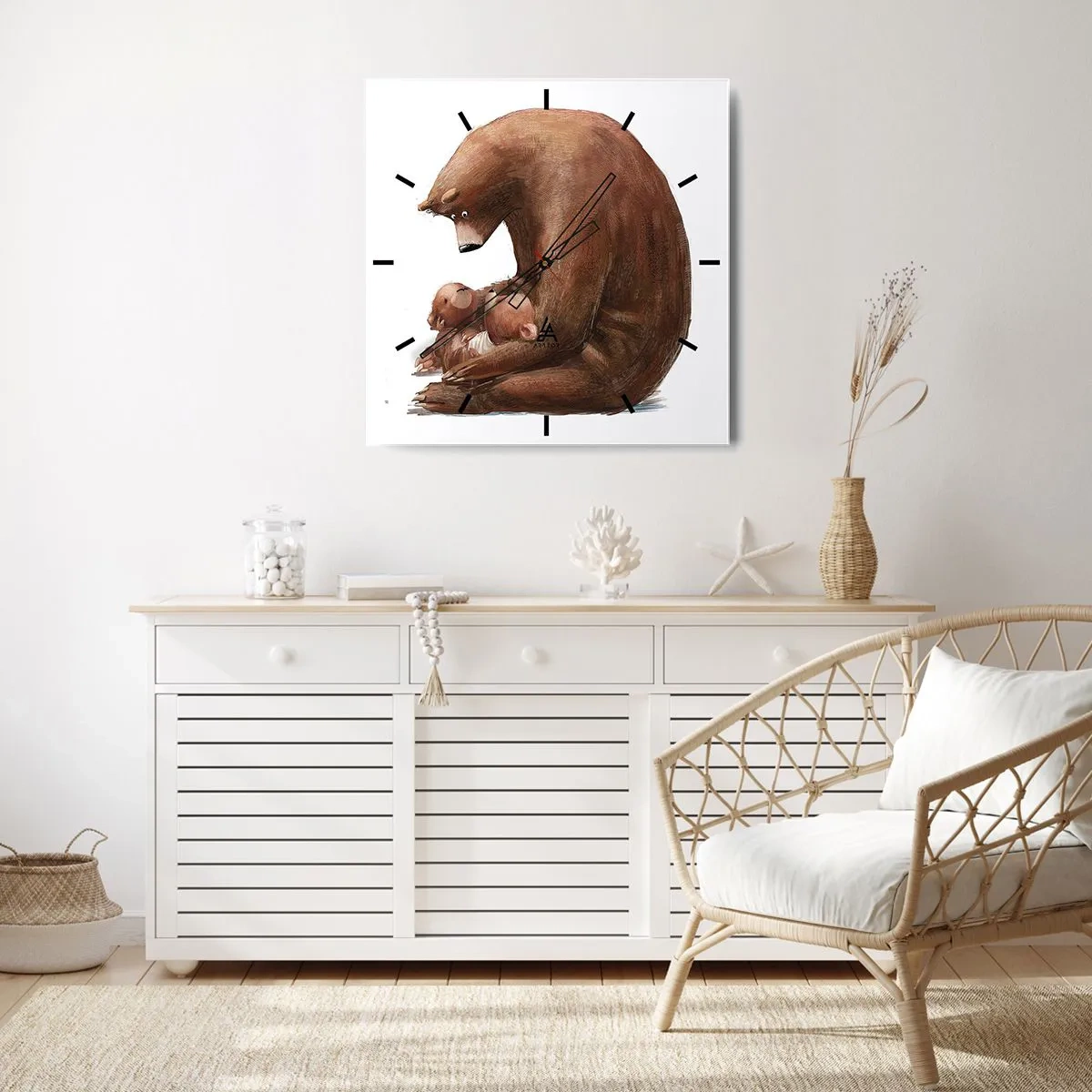 Horloge murale - Pendule murale - Une mère ours avec deux petits ours dans ses bras - 30x30cm - Faites de beaux rêves les enfants - Décoration murale moderne pour le salon et la chambre ARTTOR