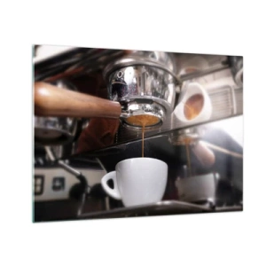 Impression sur verre - Image sur verre - Gros plan d'une tasse de café versée à partir d'une cafetière à pression - 70x50cm - Bon moment de la journée - Décoration murale moderne pour le salon et la chambre ARTTOR