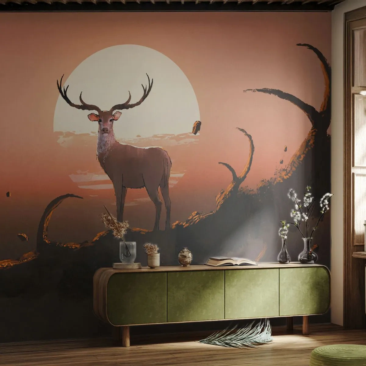 Papier Peint Photo Standard Eco - Cette nuit ne ressemble à aucune autre - Abstraction, Cerf, Morceau - 400x280 cm