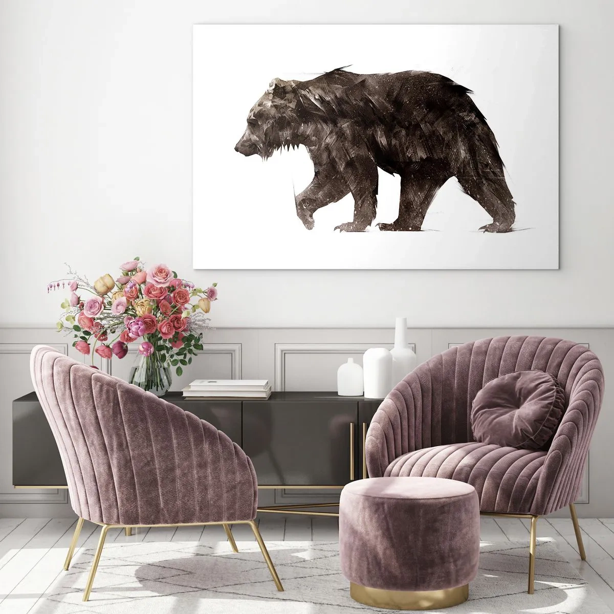 Impression sur verre - Image sur verre - Une représentation artistique d'un ours brun dans des tons de brun et de noir. - 100x70cm - Je porte toujours de la vraie fourrure ! - Décoration murale moderne pour le salon et la chambre ARTTOR