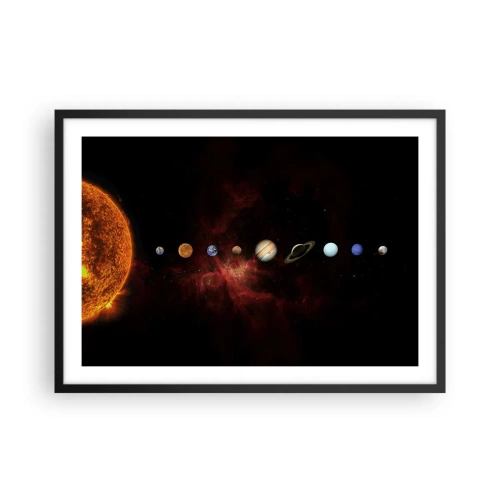 Affiche dans un cadre noir - Poster - Le système solaire avec des planètes sur fond d'espace - 70x50cm - Notre quartier - Décoration murale moderne pour le salon et la chambre ARTTOR
