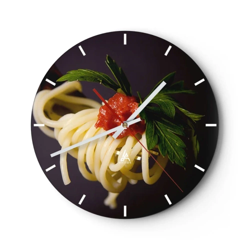 Horloge murale - Pendule murale - Spaghetti à la sauce tomate et aux herbes - 30x30cm - Une bouchée savoureuse - Décoration murale moderne pour le salon, la cuisine et la chambre ARTTOR