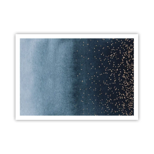 Affiche - Poster - Dégradés bleus avec de subtils accents dorés - 100x70cm - Composition - phases bleues - Décoration murale moderne pour le salon et la chambre ARTTOR