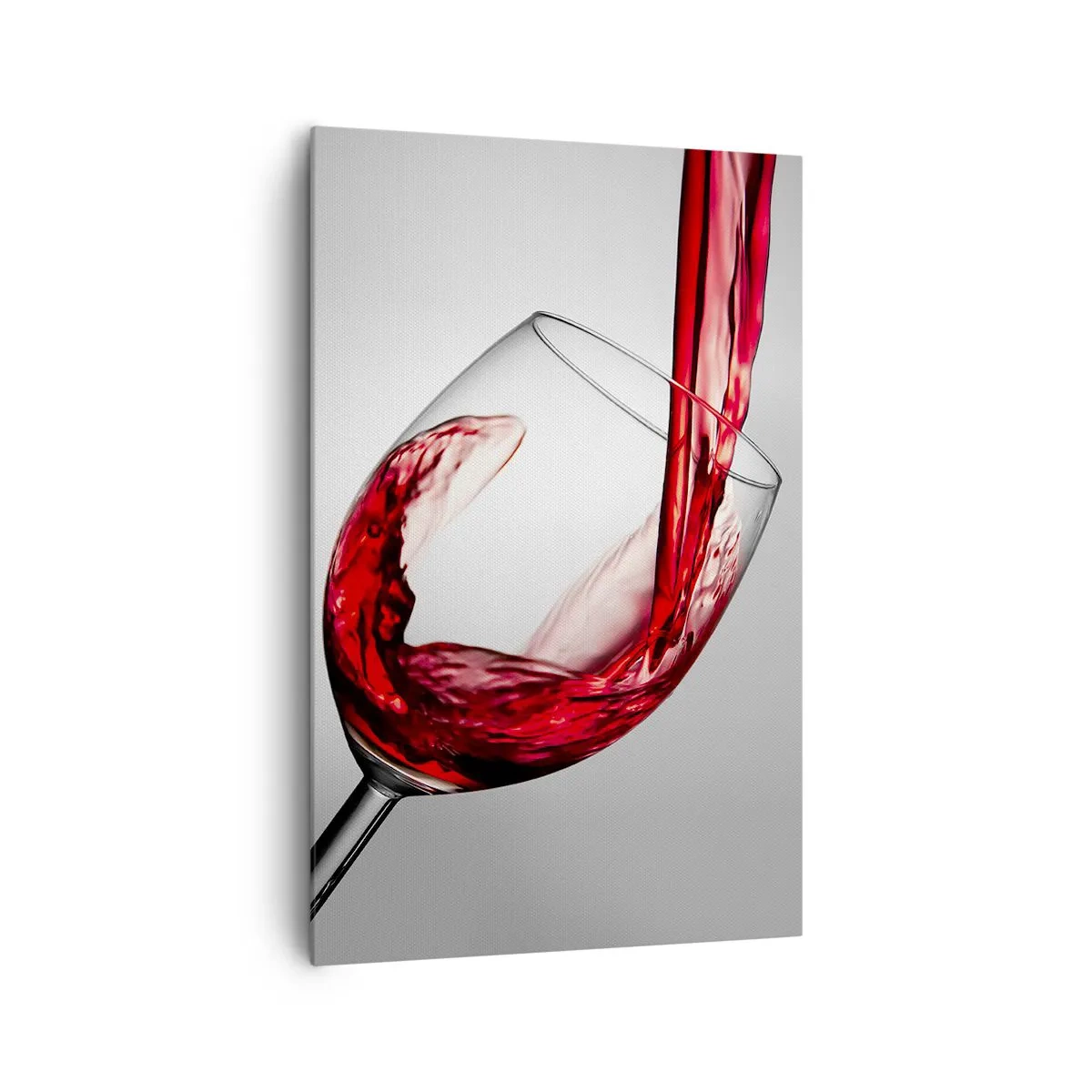 Impression sur toile - Image sur toile - Un verre de vin rouge versé sur un fond clair - 80x120cm - Nuance - mouvement - son - Décoration murale moderne pour le salon et la chambre ARTTOR