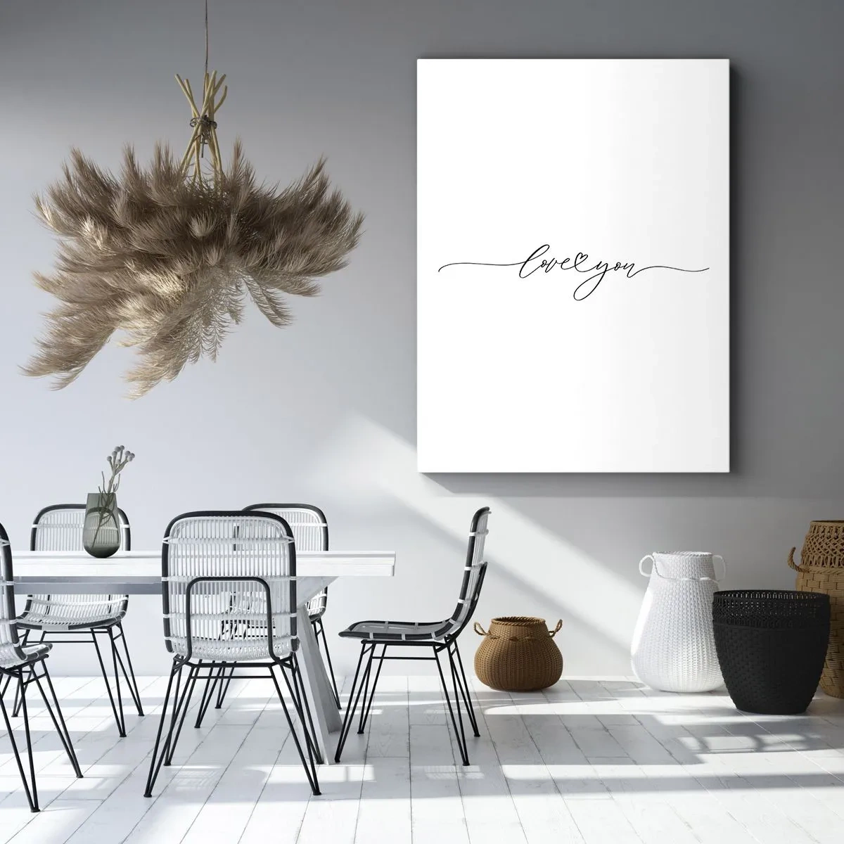 Impression sur toile - Image sur toile - L'inscription « Je t'aime » dans une police élégante - 50x70cm - Noir sur blanc - Décoration murale moderne pour le salon et la chambre ARTTOR