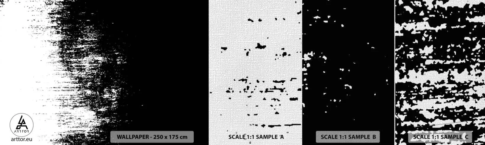 Échantillon de Papier Peint Premium Canvas - Et le gagnant est ... - Abstraction, Morceau, Noir et blanc - 100x30 cm