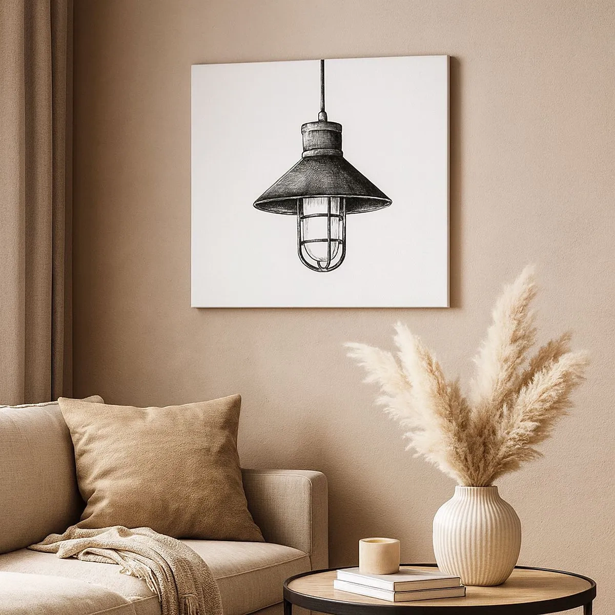 Impression sur toile - Image sur toile - Dessin d'une lampe suspendue rétro sur fond blanc - 70x50cm - Comme il y a des années… - Décoration murale moderne pour le salon et la chambre ARTTOR