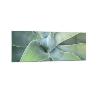 Impression sur verre - Image sur verre - Feuilles d'agave subtiles dans des tons verts - 140x50cm - La naissance de la verdure - Décoration murale moderne pour le salon et la chambre ARTTOR