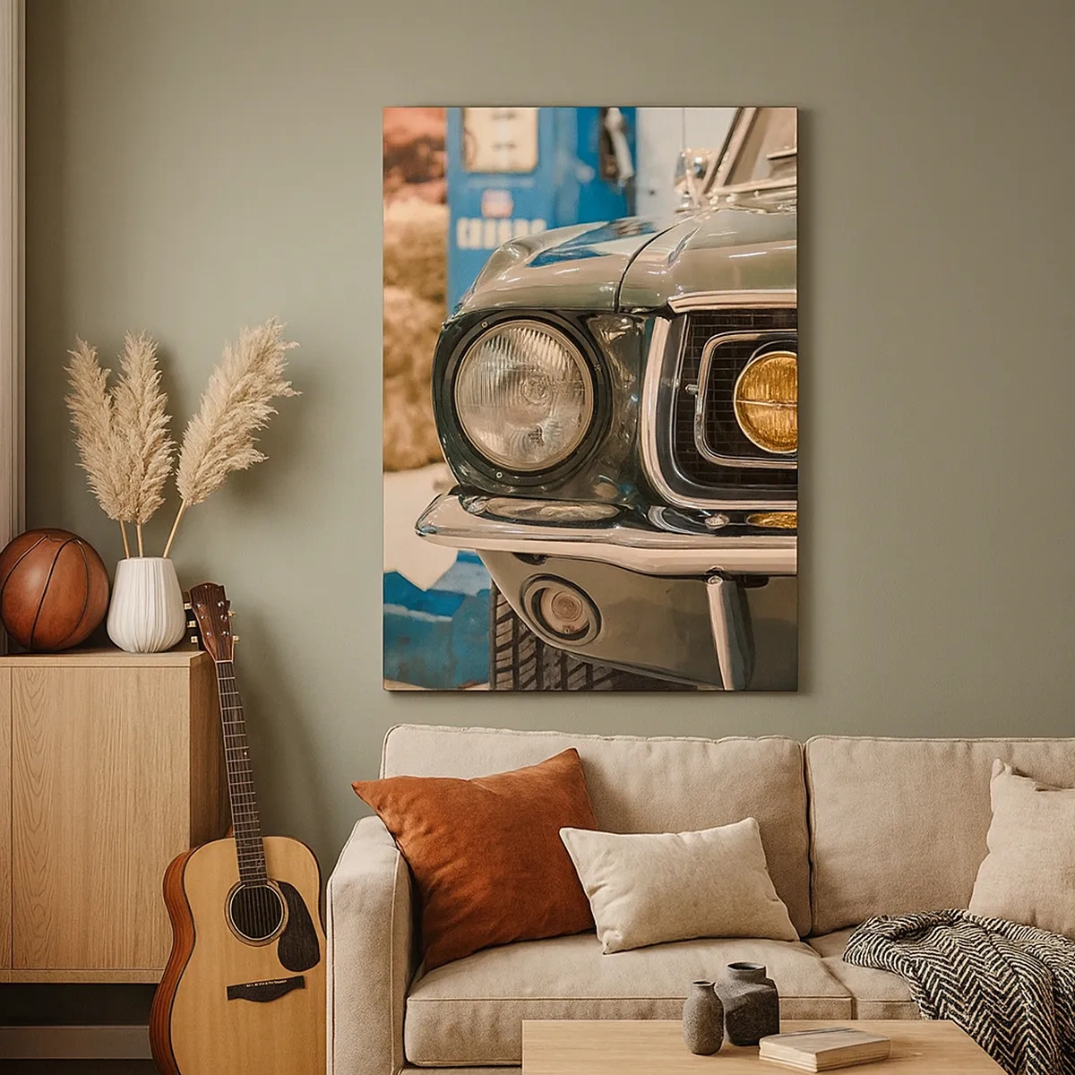 Impression sur toile - Image sur toile - Une voiture rétro emblématique dans un cadre classique - 50x70cm - Rencontre avec une légende - Décoration murale moderne pour le salon et la chambre ARTTOR