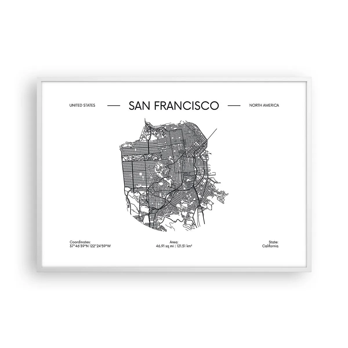 Affiche dans un cadre blanc - Poster - Anatomie de San Fransisco - 100x70 cm