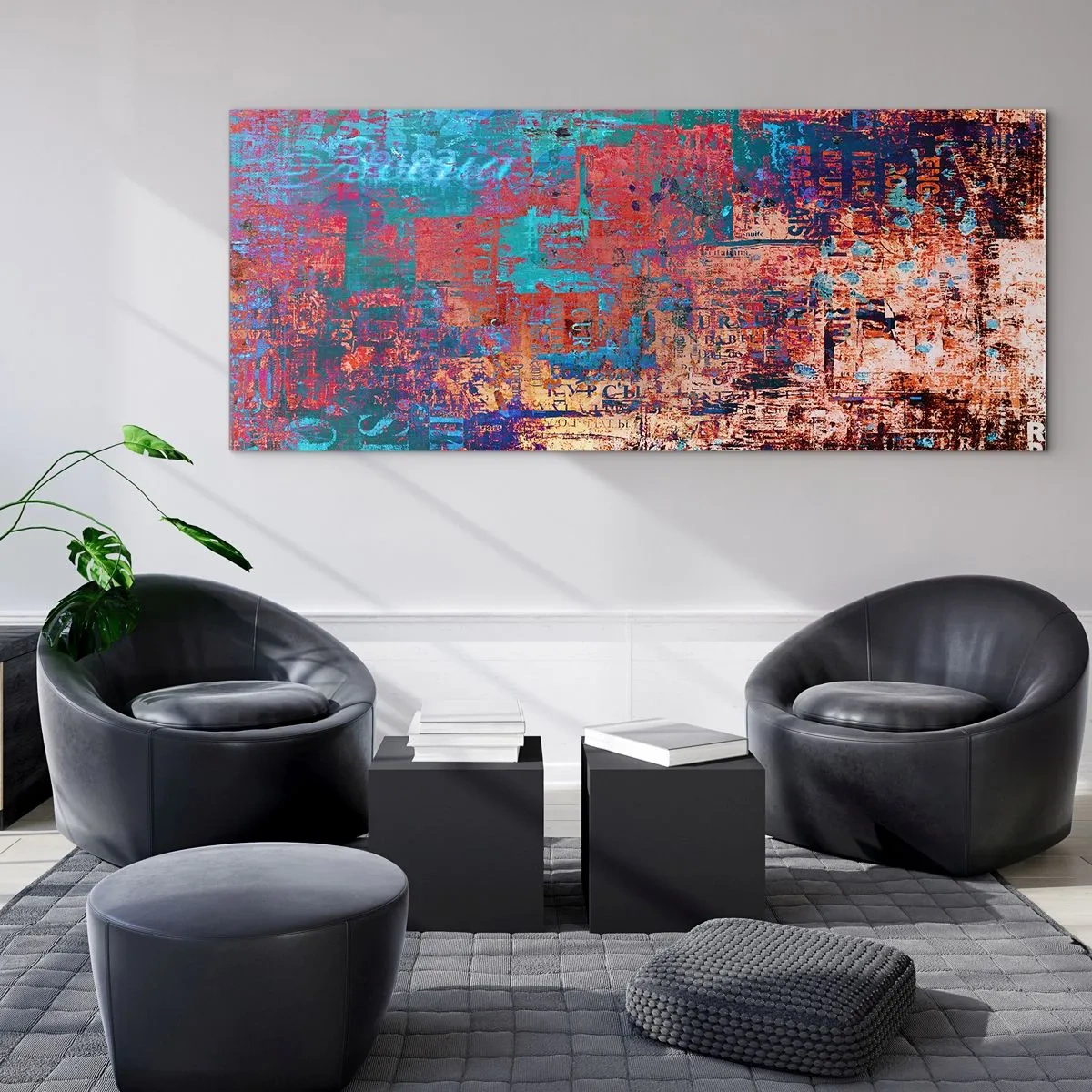 Impression sur verre - Image sur verre - Une composition abstraite avec un mélange de couleurs intenses. - 160x50cm - Mémoire et oubli - Décoration murale moderne pour le salon et la chambre ARTTOR