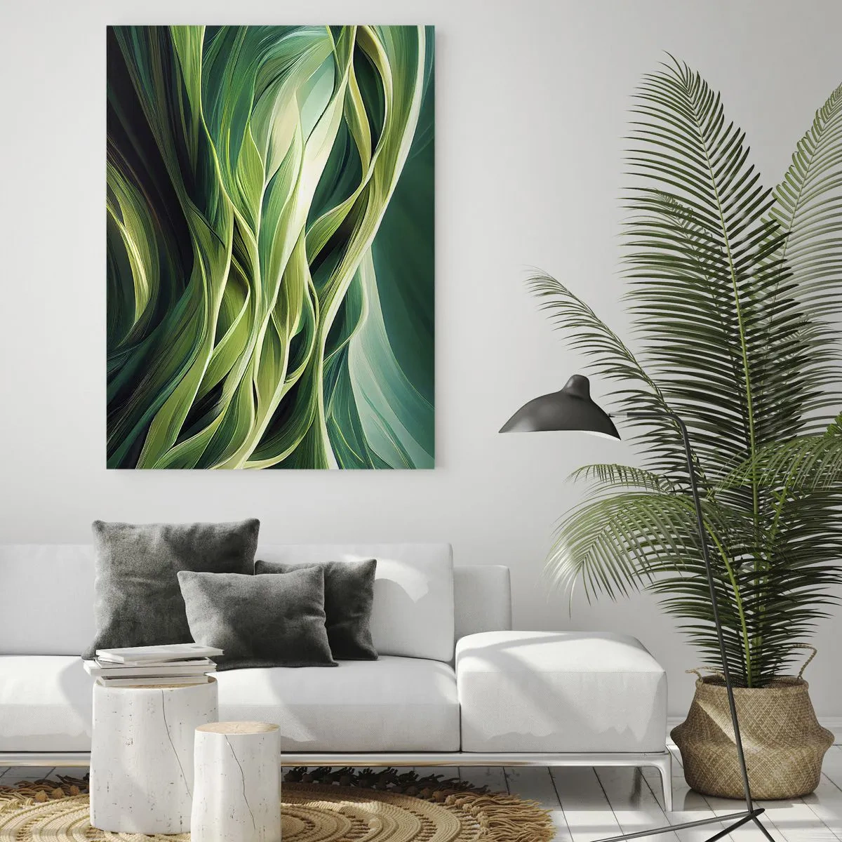 Impression sur verre - Image sur verre - Vagues vertes abstraites aux formes organiques - 50x70cm - Jeu de vert abstrait - Décoration murale moderne pour le salon et la chambre ARTTOR