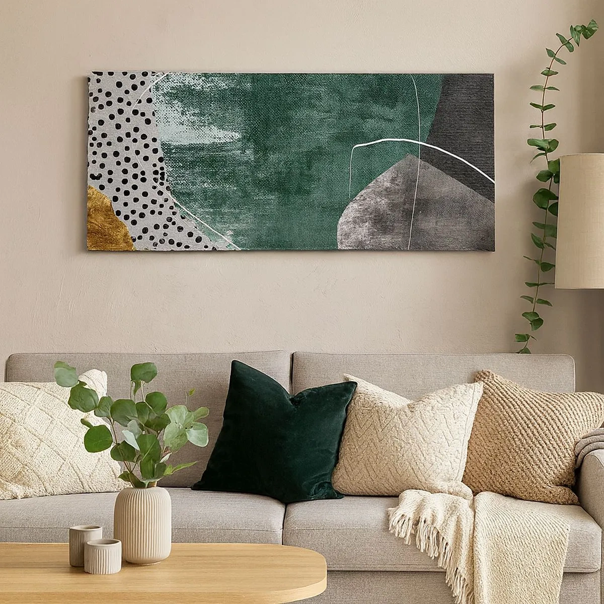 Impression sur toile - Image sur toile - Abstraction colorée avec feuille d'or - 100x40 cm