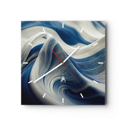 Horloge murale - Pendule murale - Vagues abstraites dans des tons de bleu et de blanc - 30x30cm - La fluidité du bleu et du blanc - Décoration murale moderne pour le salon et la chambre ARTTOR