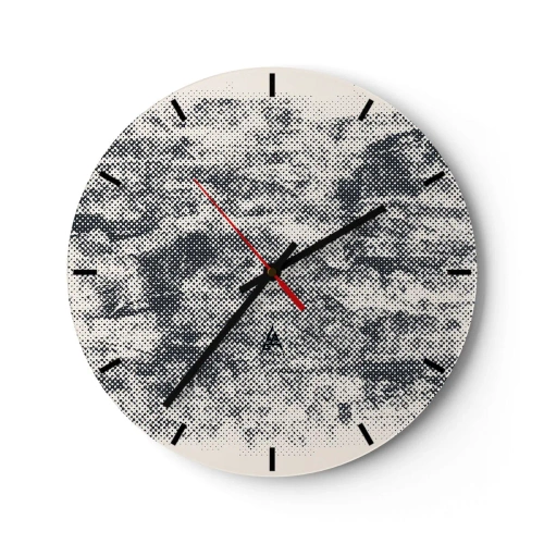 Horloge murale - Pendule murale - Texture noire et blanche avec un effet de maillage raster - 30x30cm - Composition brumeuse - Décoration murale moderne pour le salon, la cuisine et la chambre ARTTOR