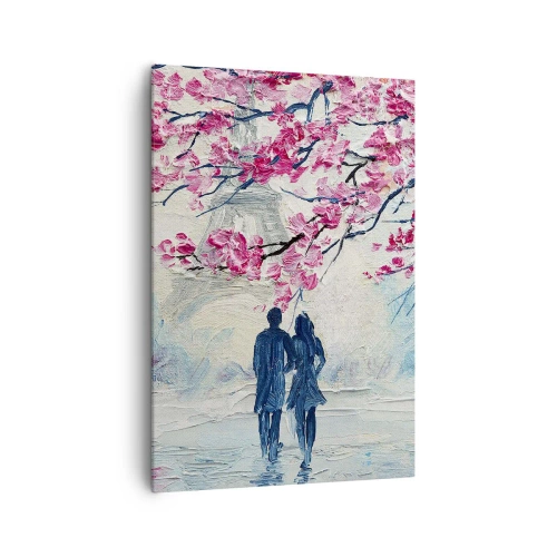 Impression sur toile - Image sur toile - Un couple sous des arbres roses en fleurs dans un cadre romantique - 70x100cm - Ballade romantique - Décoration murale moderne pour le salon et la chambre ARTTOR