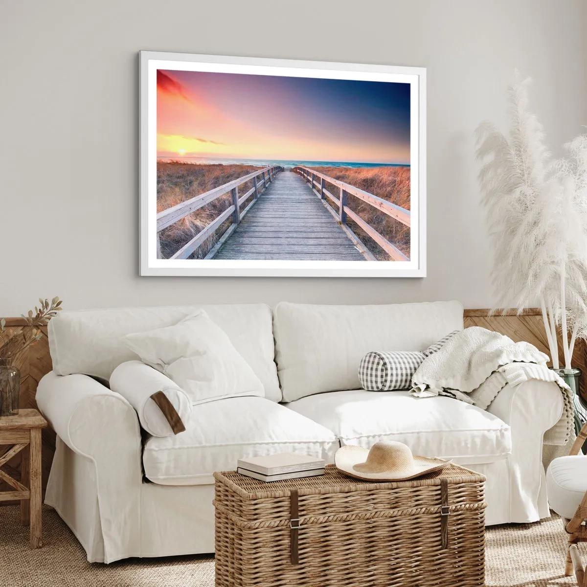 Affiche dans un cadre blanc - Poster - Aurore baltique du soir - 100x70 cm