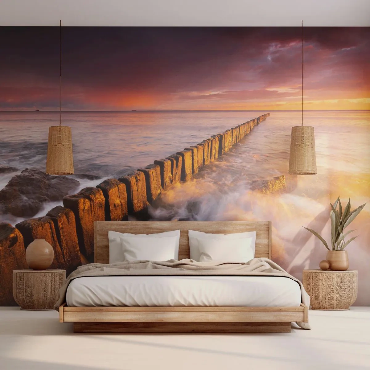 Papier Peint Autocollant Deluxe Sticker - La douceur des vagues - Paysage, Coucher de soleil, mer Baltique - 250x175 cm