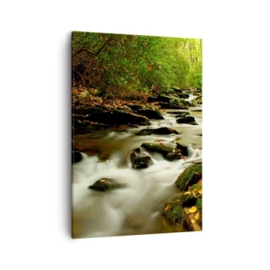 Impression sur toile - Image sur toile - Un ruisseau forestier coulant entre des pierres entourées de verdure - 50x70cm - Comme de l'argent liquide - Décoration murale moderne pour le salon et la chambre ARTTOR