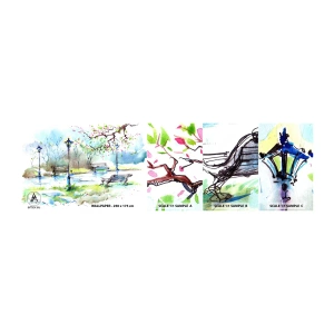 Échantillon de Papier Peint Autocollant Deluxe Sticker - Le charme du silence d'un parc - Paysage, Parc, Allée du parc - 100x30 cm