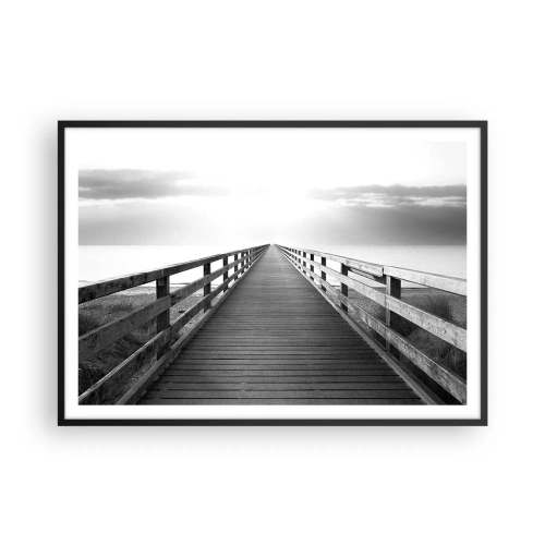 Affiche dans un cadre noir - Poster - Une image en noir et blanc d'une jetée en bois menant vers l'horizon. - 100x70cm - A perte de vue... - Décoration murale moderne pour le salon et la chambre ARTTOR