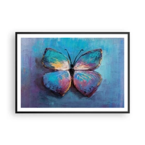 Affiche dans un cadre noir - Poster - Papillon coloré sur fond bleu - 100x70cm - Dans toute sa splendeur - Décoration murale moderne pour le salon et la chambre ARTTOR