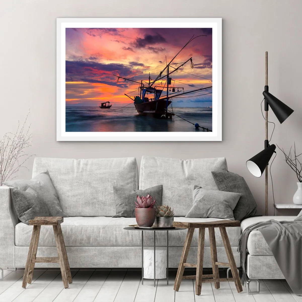 Affiche dans un cadre blanc - Poster - Soirée exotique - 100x70 cm