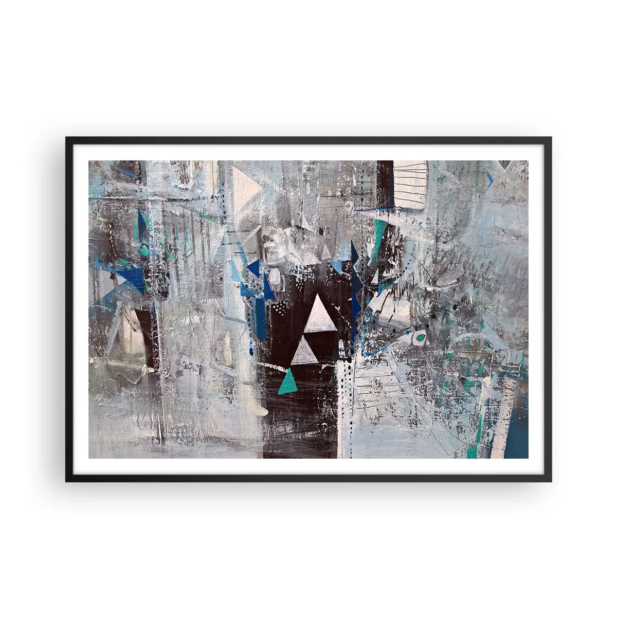 Affiche dans un cadre noir - Poster - Composition abstraite avec des triangles et des motifs géométriques - 100x70cm - Ordre prioritaire des triangles - Décoration murale moderne pour le salon et la chambre ARTTOR