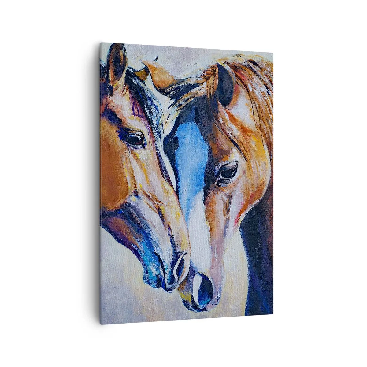 Impression sur toile - Image sur toile - Une représentation picturale de deux chevaux dans un cadre convivial. - 70x100cm - Est-ce de l'amitié ? Ou de l'amour ? - Décoration murale moderne pour le salon et la chambre ARTTOR