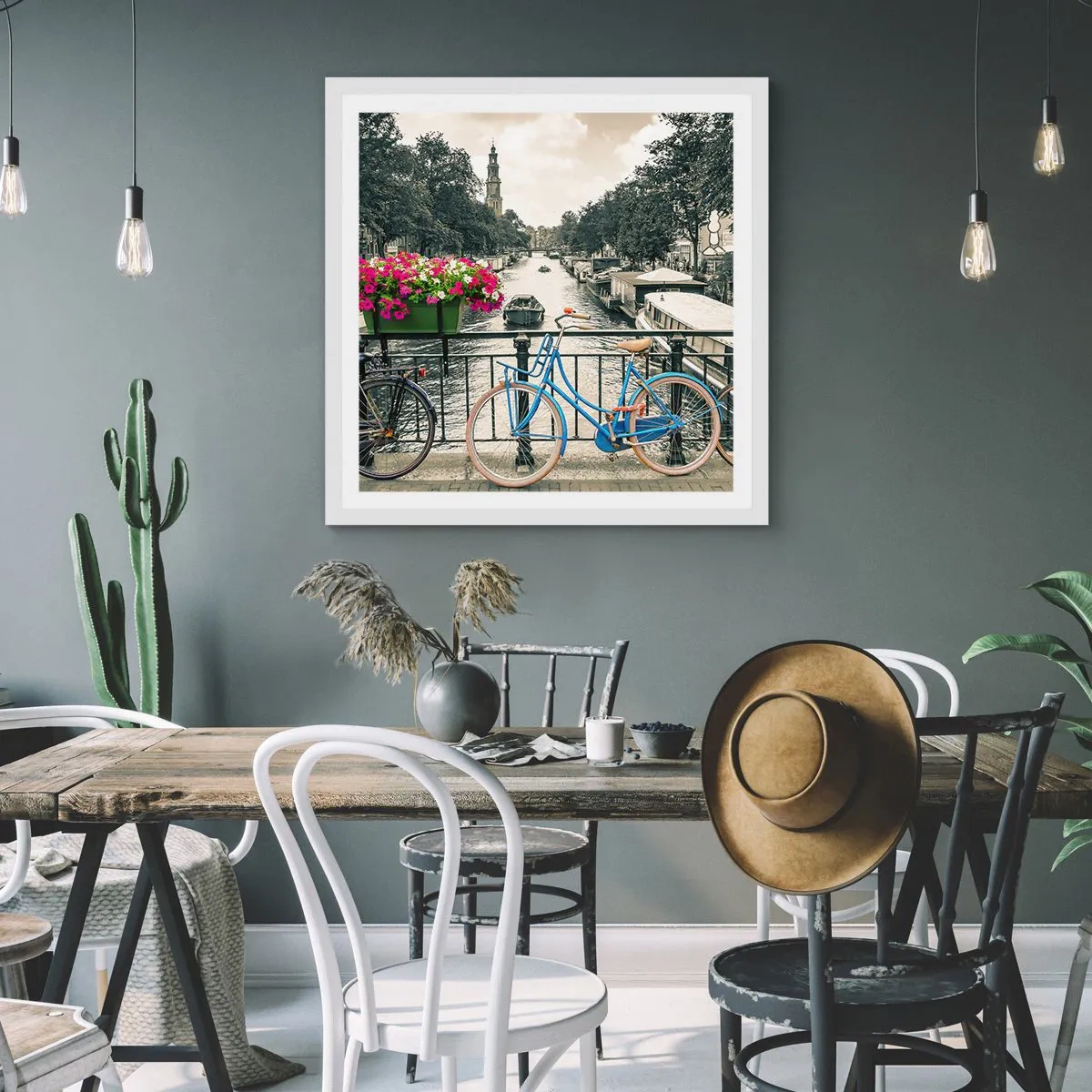 Affiche dans un cadre blanc - Poster - Couleurs de rue d'Amsterdam - 30x30 cm