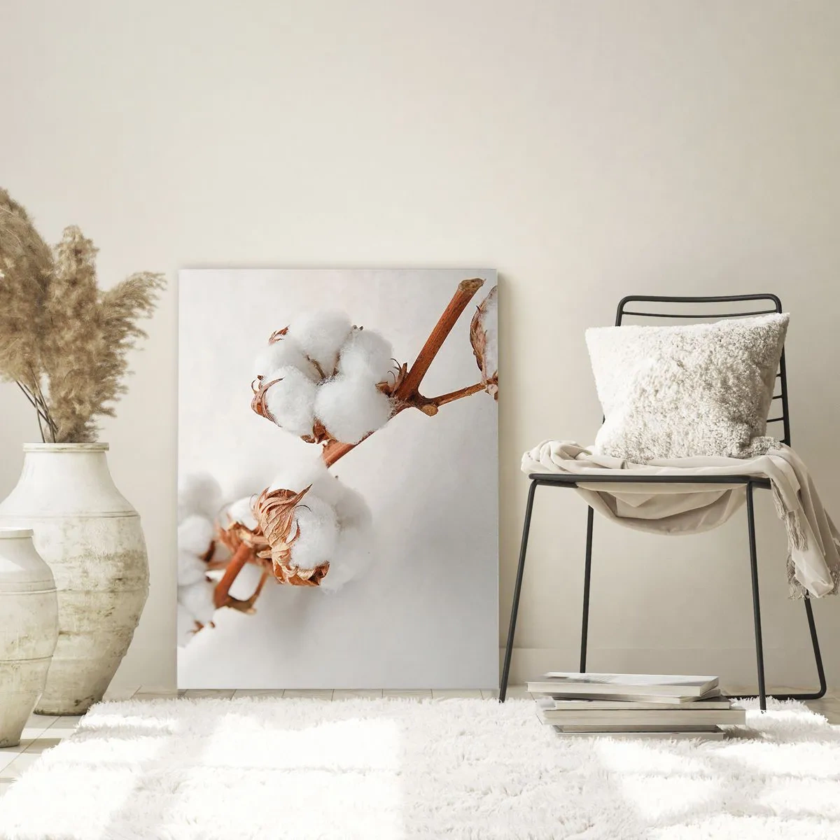 Impression sur verre - Image sur verre - Un brin de coton sur un fond subtil - 80x120cm - Seulement caliner - Décoration murale moderne pour le salon et la chambre ARTTOR