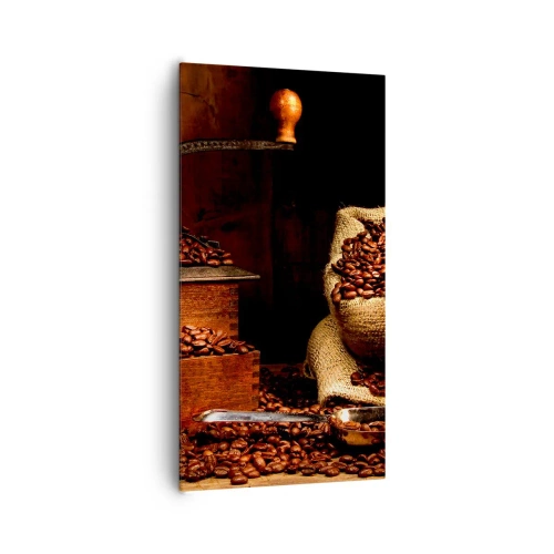 Impression sur toile - Image sur toile - Nature morte avec grains de café et moulin - 65x120 cm
